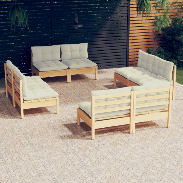 Set Divani da Giardino 8 pz con Cuscini Crema Massello di Pino