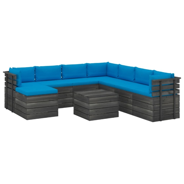 Set Divani da Giardino su Pallet 9 pz con Cuscini Massello Pino