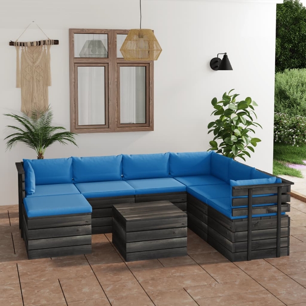 Set Divani da Giardino su Pallet 8 pz con Cuscini Massello Pino