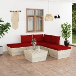 Set Divani da Giardino su Pallet 6 pz con Cuscini Legno Abete