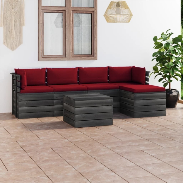 Set Divani da Giardino su Pallet 6 pz con Cuscini Massello Pino