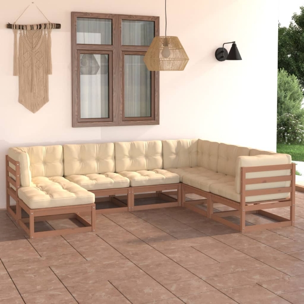 Set Divani da Giardino 7 pz con Cuscini Legno Massello di Pino