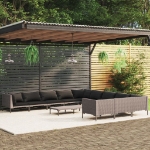 Set Divani Giardino 12pz con Cuscini in Polyrattan Grigio Scuro