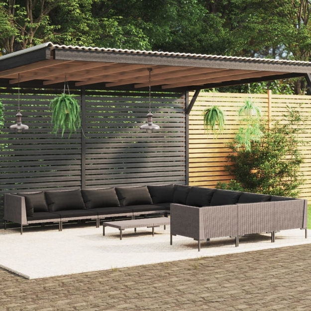 Set Divani Giardino 12pz con Cuscini in Polyrattan Grigio Scuro