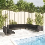 Set Divani da Giardino 9 pz con Cuscini Polyrattan Grigio Scuro