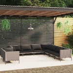 Set Divani da Giardino 9pz con Cuscini Polyrattan Grigio Scuro