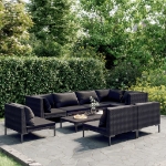 Set Divani Giardino 9 pz con Cuscini in Polyrattan Grigio Scuro