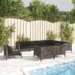 Set Divani da Giardino 9pz con Cuscini Polyrattan Grigio Scuro