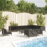 Set Divani da Giardino 11pz con Cuscini Polyrattan Grigio Scuro