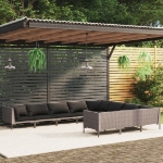 Set Divani da Giardino 10pz con Cuscini Polyrattan Grigio Scuro