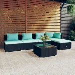 Set Salotto da Giardino 6 pz con Cuscini in Polyrattan Nero