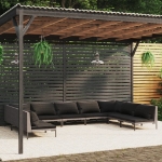 Set Divani da Giardino 9 pz con Cuscini Polyrattan Grigio Scuro