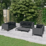 Set Divani Giardino 7 pz con Cuscini in Polyrattan Grigio Scuro