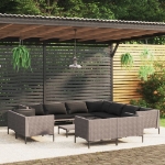 Set Divani da Giardino 12pz con Cuscini Polyrattan Grigio Scuro