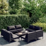 Set Divani da Giardino 9 pz con Cuscini Polyrattan Grigio Scuro