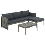 Set Divani da Giardino 3 pz con Cuscini in Polyrattan Grigio