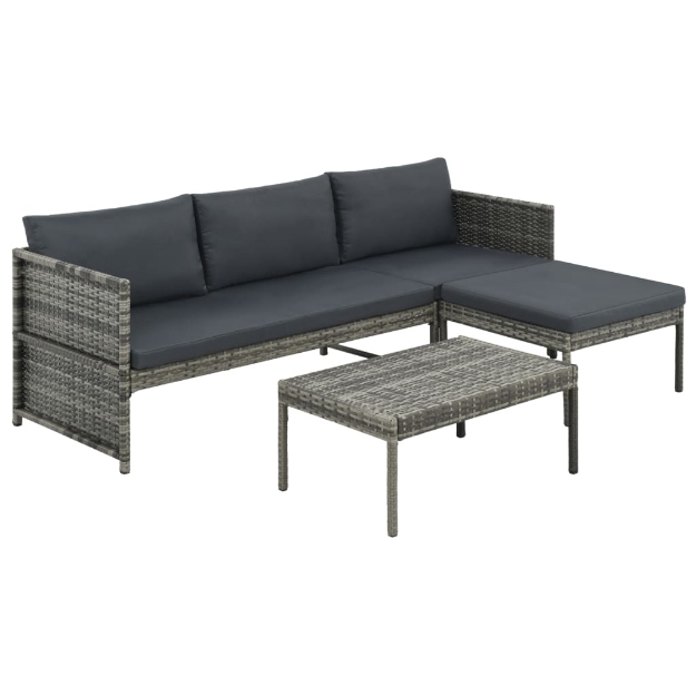 Set Divani da Giardino 3 pz con Cuscini in Polyrattan Grigio