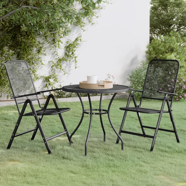 Set da Pranzo per Giardino 3pz Rete Metallica Espansa Antracite