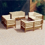 Set Divani da Giardino 8 pz con Cuscini Crema in Legno di Pino