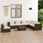 Set Divani da Giardino 8 pz con Cuscini in Polyrattan Marrone