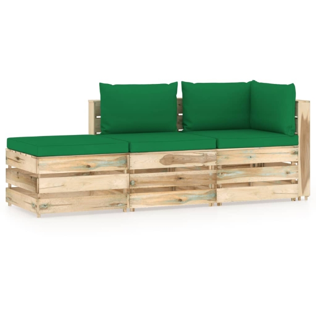 Set Divani da Giardino con Cuscini 3 pz Legno Impregnato Verde