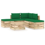 Set Divani da Giardino con Cuscini 6 pz Legno Impregnato Verde