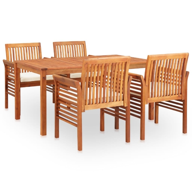 Set da Pranzo da Giardino 5 pz con Cuscini Massello di Acacia