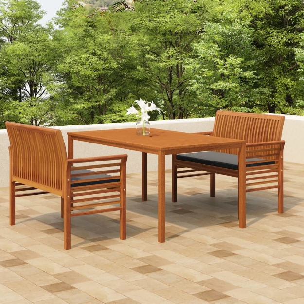 Set da Pranzo per Esterni 3pz con Cuscini Legno Massello Acacia