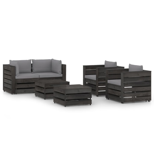 Set Divani da Giardino con Cuscini 6 pz Legno Impregnato Grigio