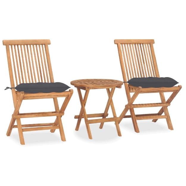 Set da Pranzo Giardino Pieghevole 3 pz Cuscino Massello di Teak