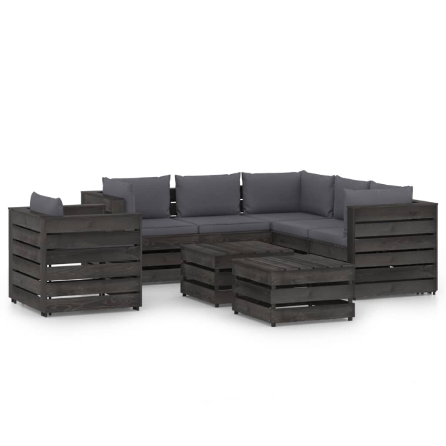 Set Divani da Giardino con Cuscini 8 pz Legno Impregnato Grigio