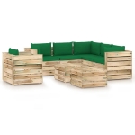 Set Divani da Giardino con Cuscini 8 pz Legno Impregnato Verde