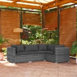 Set Divani da Giardino 4 pz con Cuscini in Polyrattan Grigio