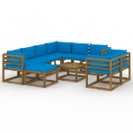 Set Divani da Giardino 10 pz con Cuscini Azzurri