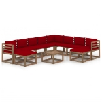 Set Divani da Giardino 11 pz con Cuscini Rosso Vino