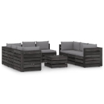 Set Divani da Giardino con Cuscini 9 pz Legno Impregnato Grigio