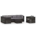 Set Divani da Giardino con Cuscini 7 pz Legno Impregnato Grigio