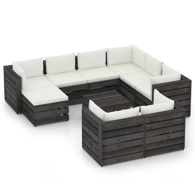 Set Divani da Giardino con Cuscini 10pz Legno Impregnato Grigio