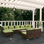 Set Divani da Giardino 10 pz con Cuscini in Polyrattan Marrone