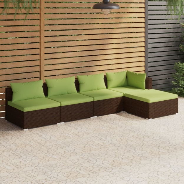 Set da Giardino 5 pz con Cuscini in Polyrattan Marrone