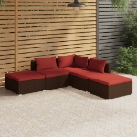 Set Divani da Giardino 5 pz con Cuscini in Polyrattan Marrone