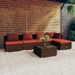 Set Divani da Giardino 6 pz con Cuscini in Polyrattan Marrone