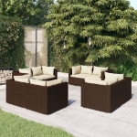 Set Divani da Giardino 8 pz con Cuscini in Polyrattan Marrone