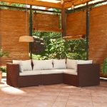 Set Divani da Giardino 4 pz con Cuscini in Polyrattan Marrone