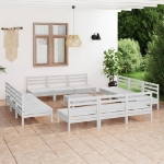 Set Divani da Giardino 13 pz Bianco in Legno Massello di Pino