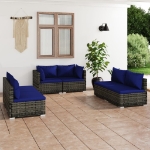 Set Divani da Giardino 6 pz con Cuscini in Polyrattan Grigio