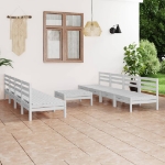 Set Divani da Giardino 9 pz Bianco in Legno Massello di Pino