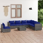 Set Divani da Giardino 8 pz con Cuscini in Polyrattan Grigio