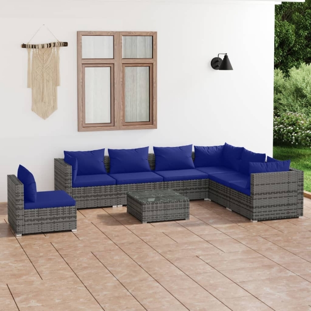 Set Divani da Giardino 8 pz con Cuscini in Polyrattan Grigio