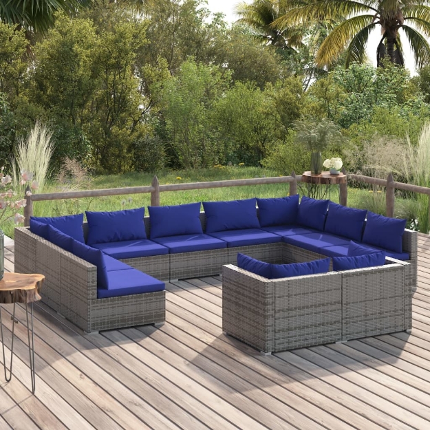 Set Divani da Giardino 11 pz con Cuscini in Polyrattan Grigio